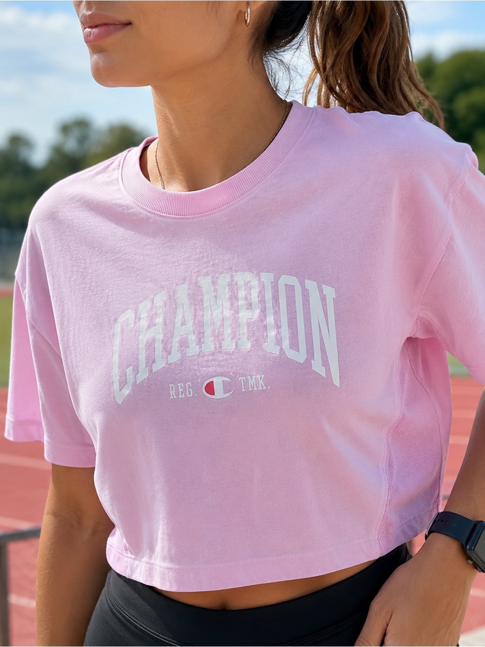 Champion Bubblegum Pink Crop T-Shirt Size Large